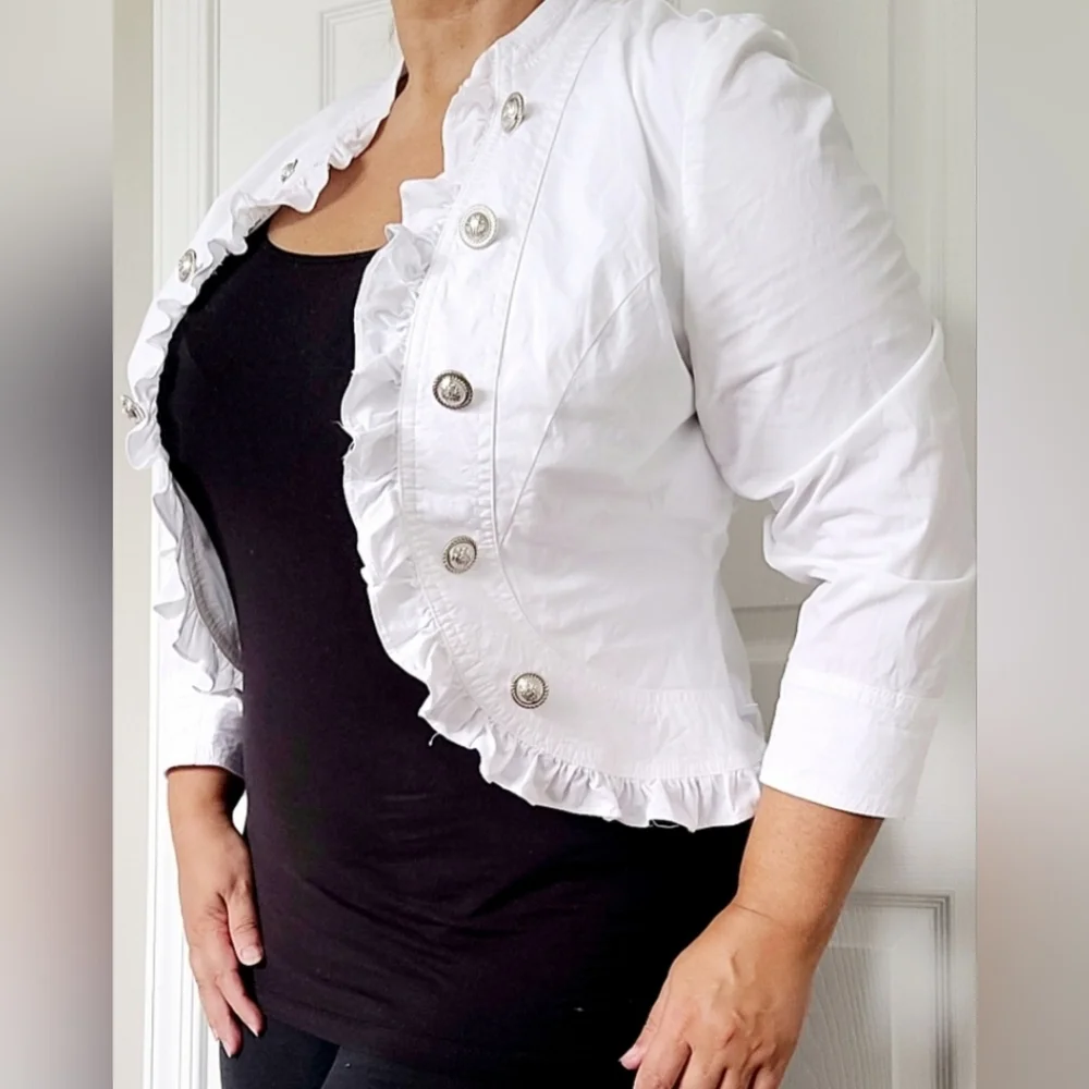 INC International Concepts Women Jacket Open Front Stretch Cotton White Medium P - Picture 13 of 16